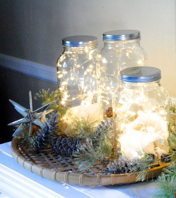 Starry string lights in mason jars may be simple but oh so elegant.